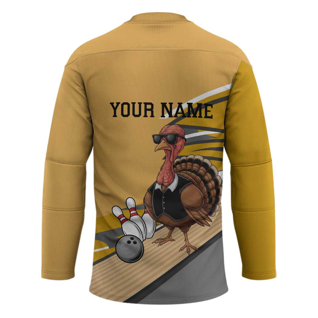 Personalized Cool Turkey Bowling Hockey Jersey with Sunglasses Pins - Wonder Print Shop