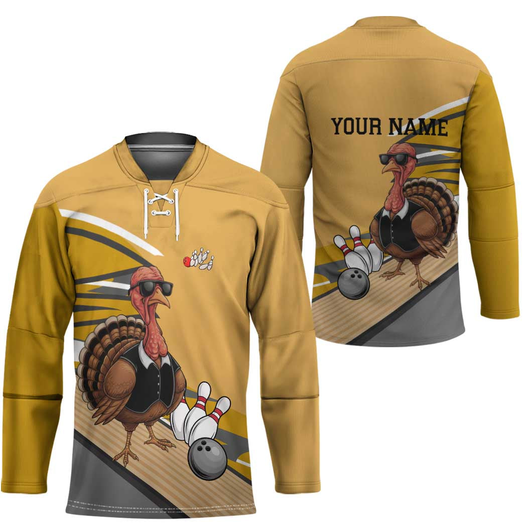 Personalized Cool Turkey Bowling Hockey Jersey with Sunglasses Pins - Wonder Print Shop