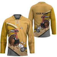 Personalized Cool Turkey Bowling Hockey Jersey with Sunglasses Pins - Wonder Print Shop
