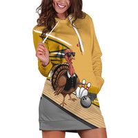 Personalized Cool Turkey Bowling Hoodie Dress with Sunglasses Pins - Wonder Print Shop
