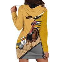Personalized Cool Turkey Bowling Hoodie Dress with Sunglasses Pins - Wonder Print Shop