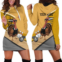 Personalized Cool Turkey Bowling Hoodie Dress with Sunglasses Pins - Wonder Print Shop