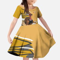 Personalized Cool Turkey Bowling Kid Short Sleeve Dress with Sunglasses Pins - Wonder Print Shop