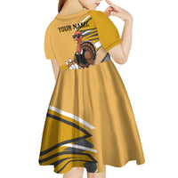 Personalized Cool Turkey Bowling Kid Short Sleeve Dress with Sunglasses Pins - Wonder Print Shop
