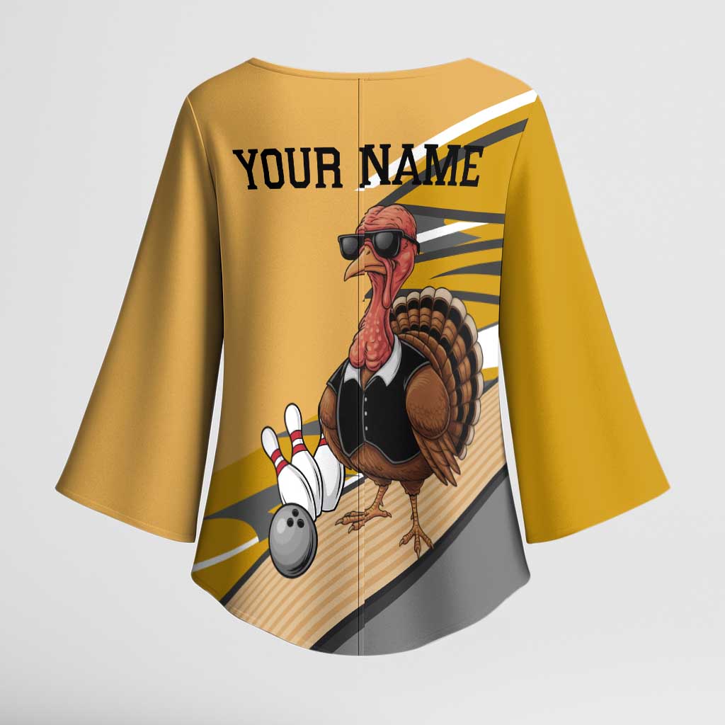 Personalized Cool Turkey Bowling Kimono Sleeve Blouse with Sunglasses Pins - Wonder Print Shop