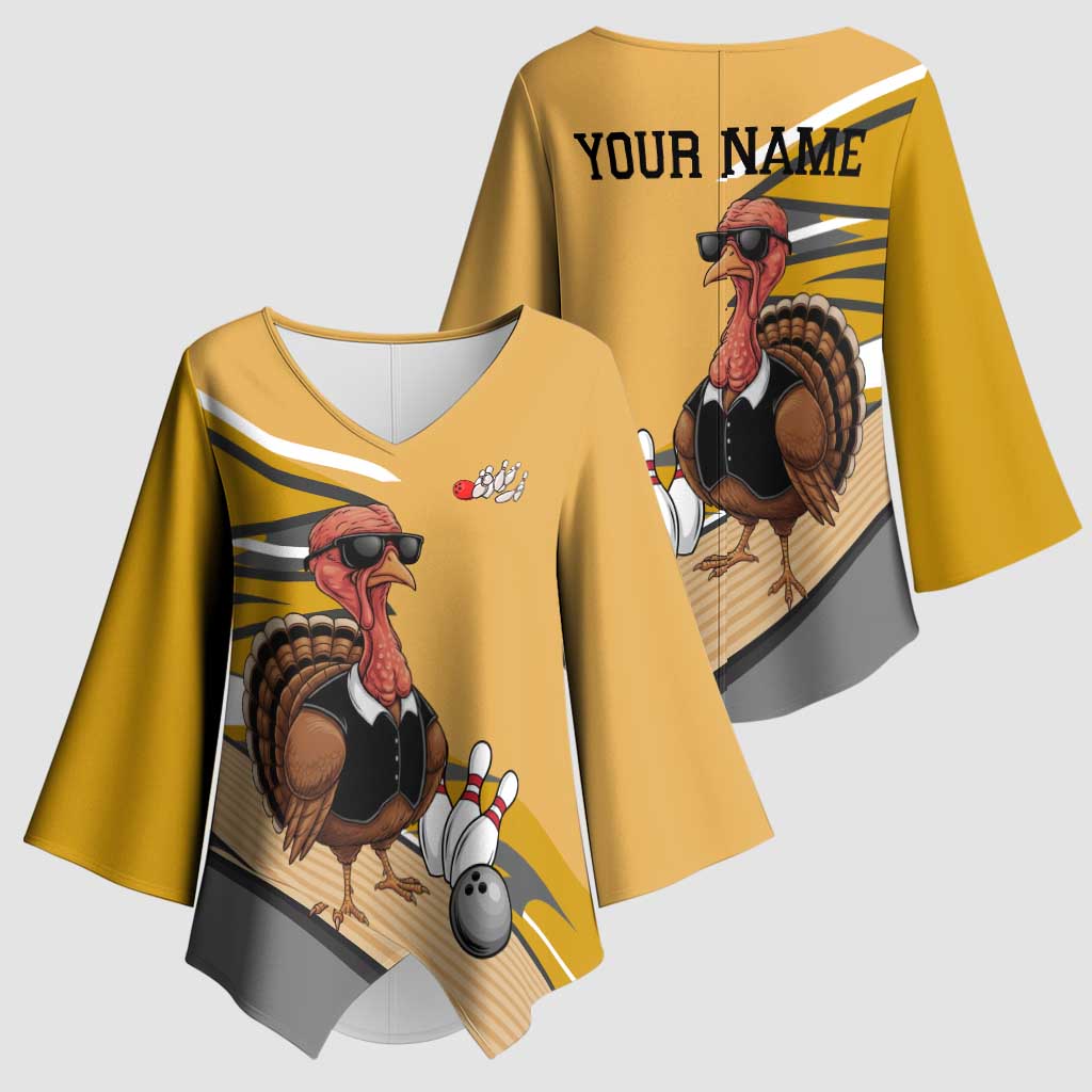 Personalized Cool Turkey Bowling Kimono Sleeve Blouse with Sunglasses Pins - Wonder Print Shop