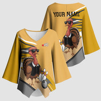 Personalized Cool Turkey Bowling Kimono Sleeve Blouse with Sunglasses Pins - Wonder Print Shop