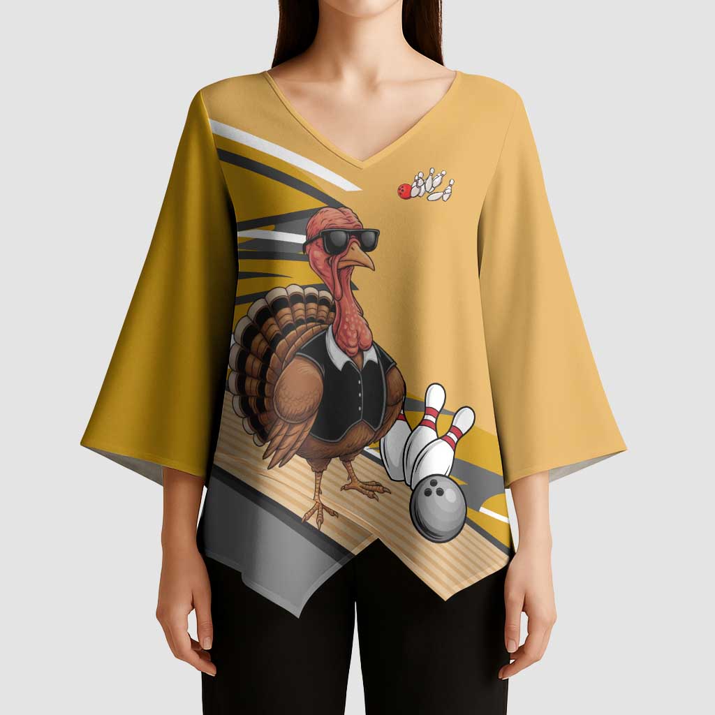 Personalized Cool Turkey Bowling Kimono Sleeve Blouse with Sunglasses Pins - Wonder Print Shop