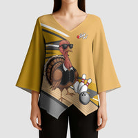 Personalized Cool Turkey Bowling Kimono Sleeve Blouse with Sunglasses Pins - Wonder Print Shop