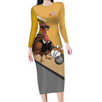 Personalized Cool Turkey Bowling Long Sleeve Bodycon Dress with Sunglasses Pins - Wonder Print Shop