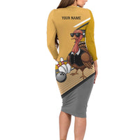 Personalized Cool Turkey Bowling Long Sleeve Bodycon Dress with Sunglasses Pins - Wonder Print Shop