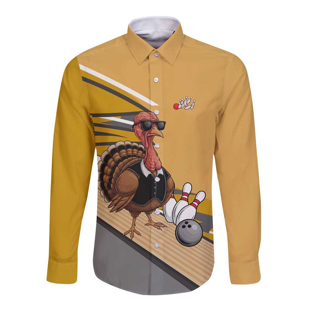 Personalized Cool Turkey Bowling Long Sleeve Button Shirt with Sunglasses Pins - Wonder Print Shop