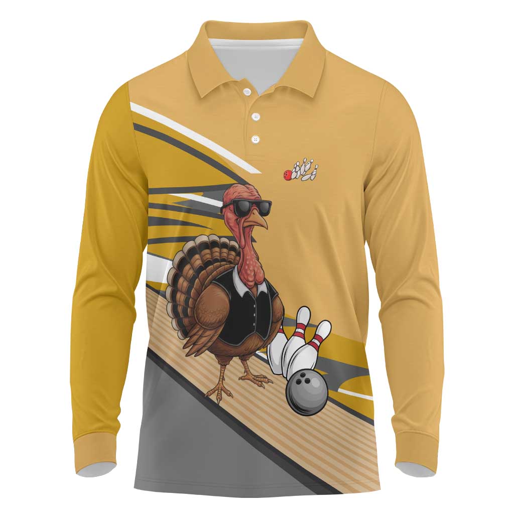 Personalized Cool Turkey Bowling Long Sleeve Polo Shirt with Sunglasses Pins - Wonder Print Shop