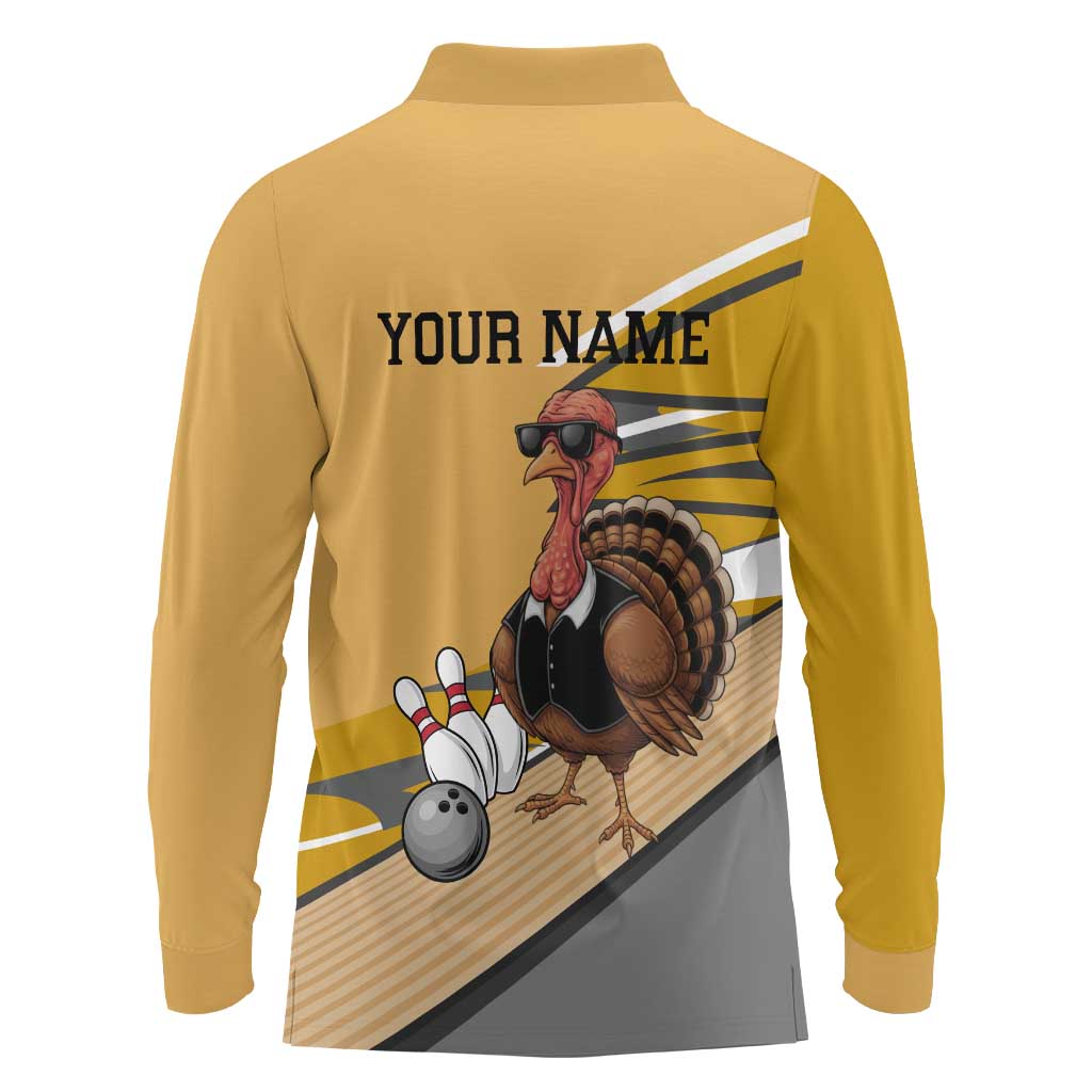 Personalized Cool Turkey Bowling Long Sleeve Polo Shirt with Sunglasses Pins - Wonder Print Shop