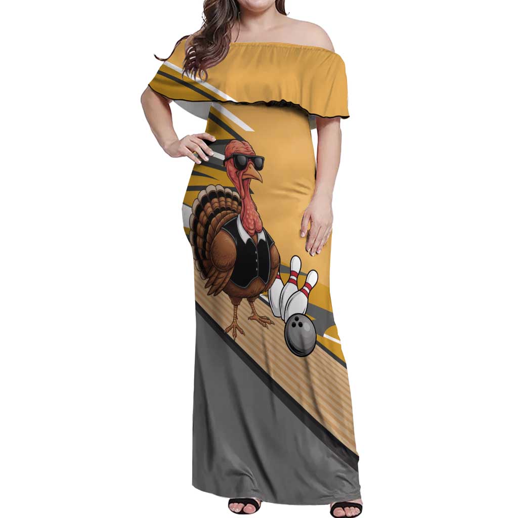 Personalized Cool Turkey Bowling Off Shoulder Maxi Dress with Sunglasses Pins - Wonder Print Shop