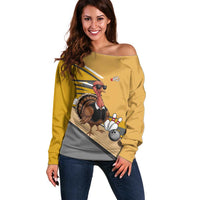 Personalized Cool Turkey Bowling Off Shoulder Sweater with Sunglasses Pins - Wonder Print Shop