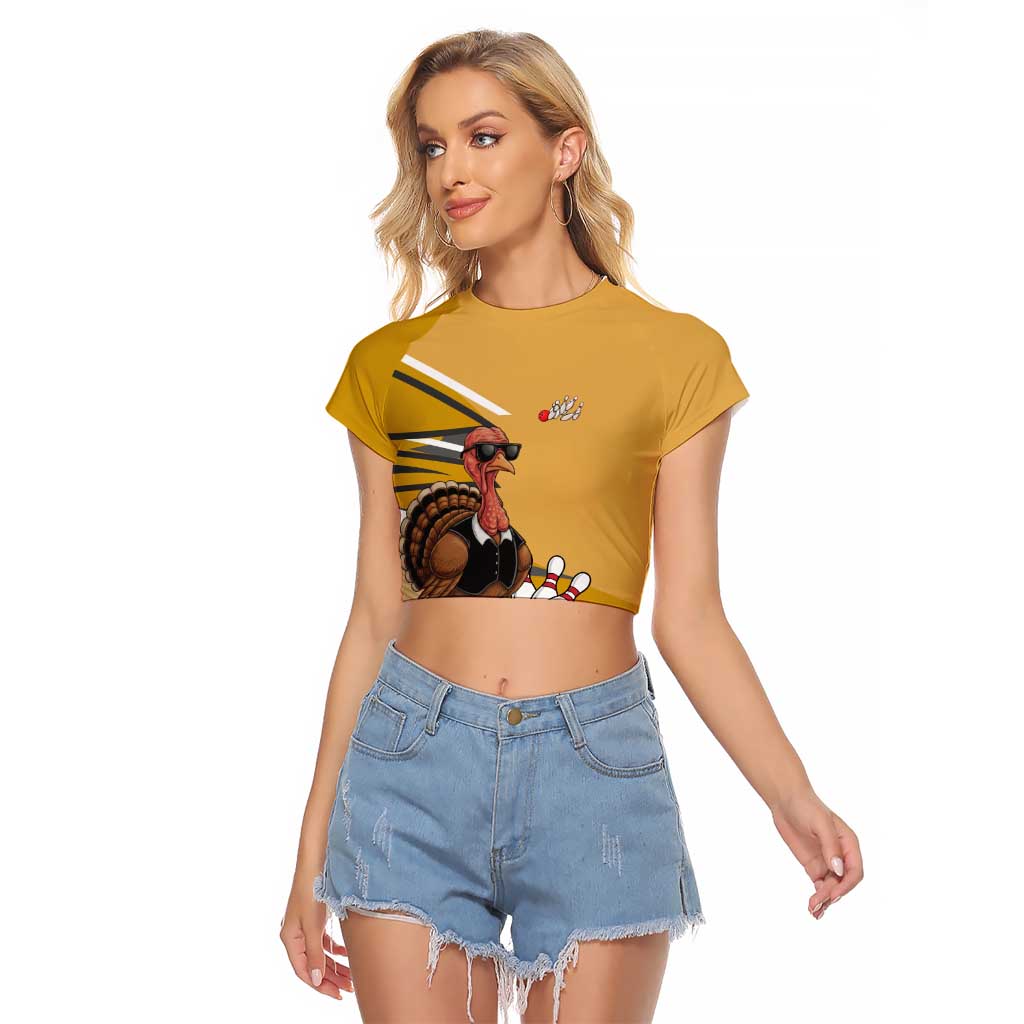 Personalized Cool Turkey Bowling Raglan Cropped T Shirt with Sunglasses Pins - Wonder Print Shop