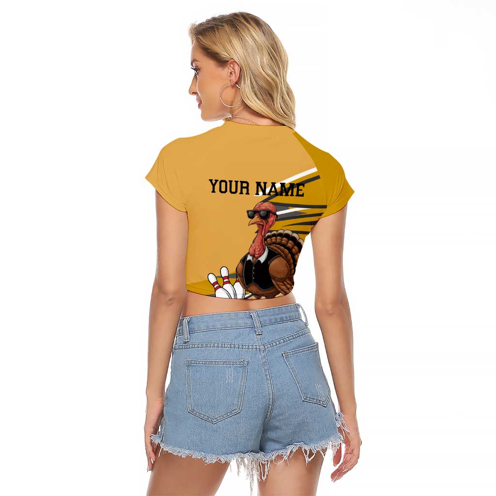 Personalized Cool Turkey Bowling Raglan Cropped T Shirt with Sunglasses Pins - Wonder Print Shop