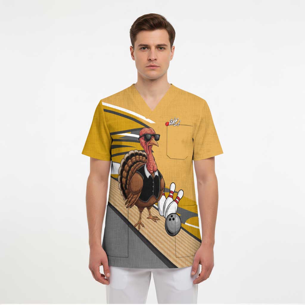 Personalized Cool Turkey Bowling Scrub Top with Sunglasses Pins - Wonder Print Shop
