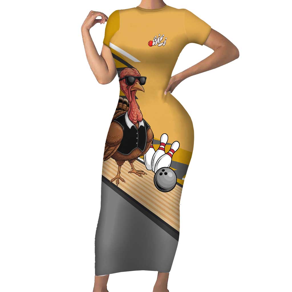 Personalized Cool Turkey Bowling Short Sleeve Bodycon Dress with Sunglasses Pins - Wonder Print Shop