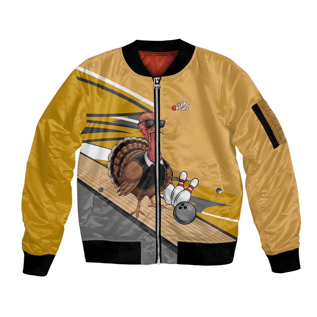 Personalized Cool Turkey Bowling Sleeve Zip Bomber Jacket with Sunglasses Pins - Wonder Print Shop