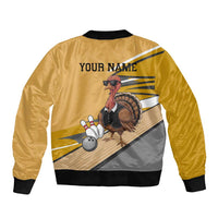 Personalized Cool Turkey Bowling Sleeve Zip Bomber Jacket with Sunglasses Pins - Wonder Print Shop