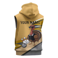 Personalized Cool Turkey Bowling Sleeveless Hoodie with Sunglasses Pins - Wonder Print Shop