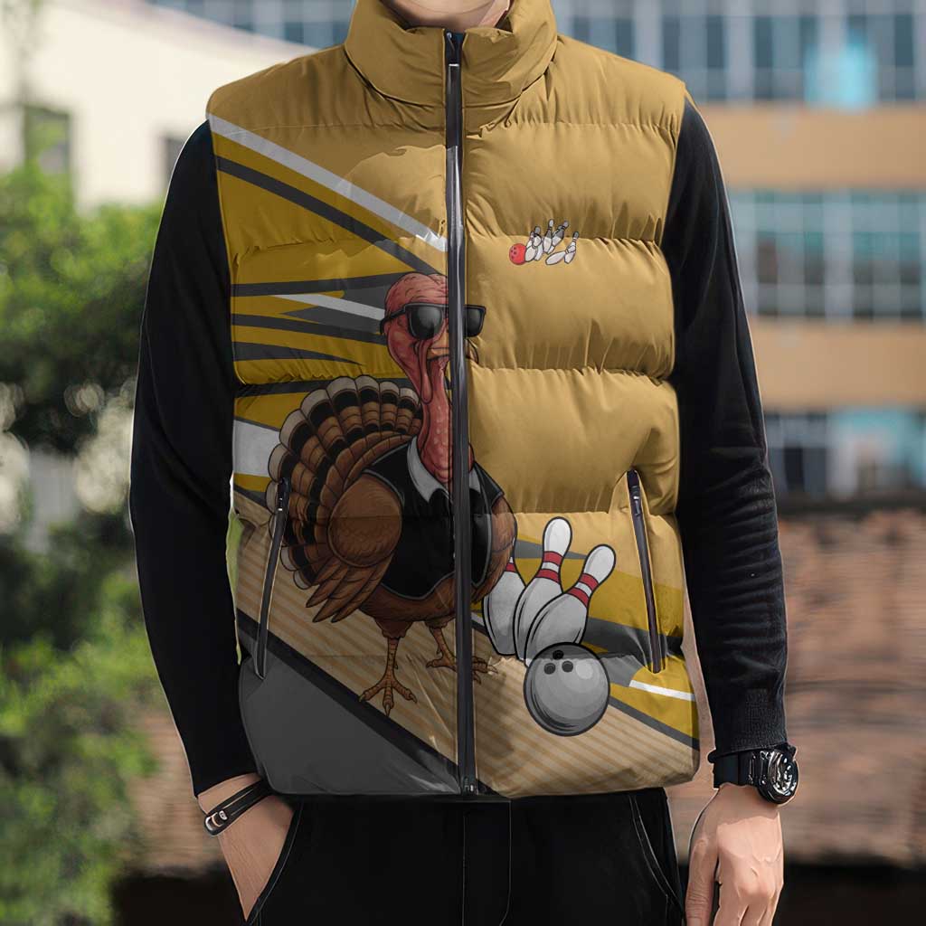 Personalized Cool Turkey Bowling Sleeveless Puffer Jacket with Sunglasses Pins - Wonder Print Shop