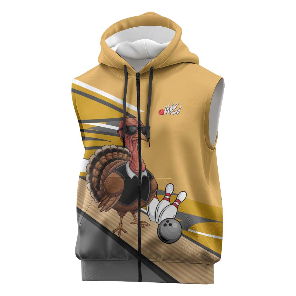 Personalized Cool Turkey Bowling Sleeveless Zip Hoodie with Sunglasses Pins - Wonder Print Shop