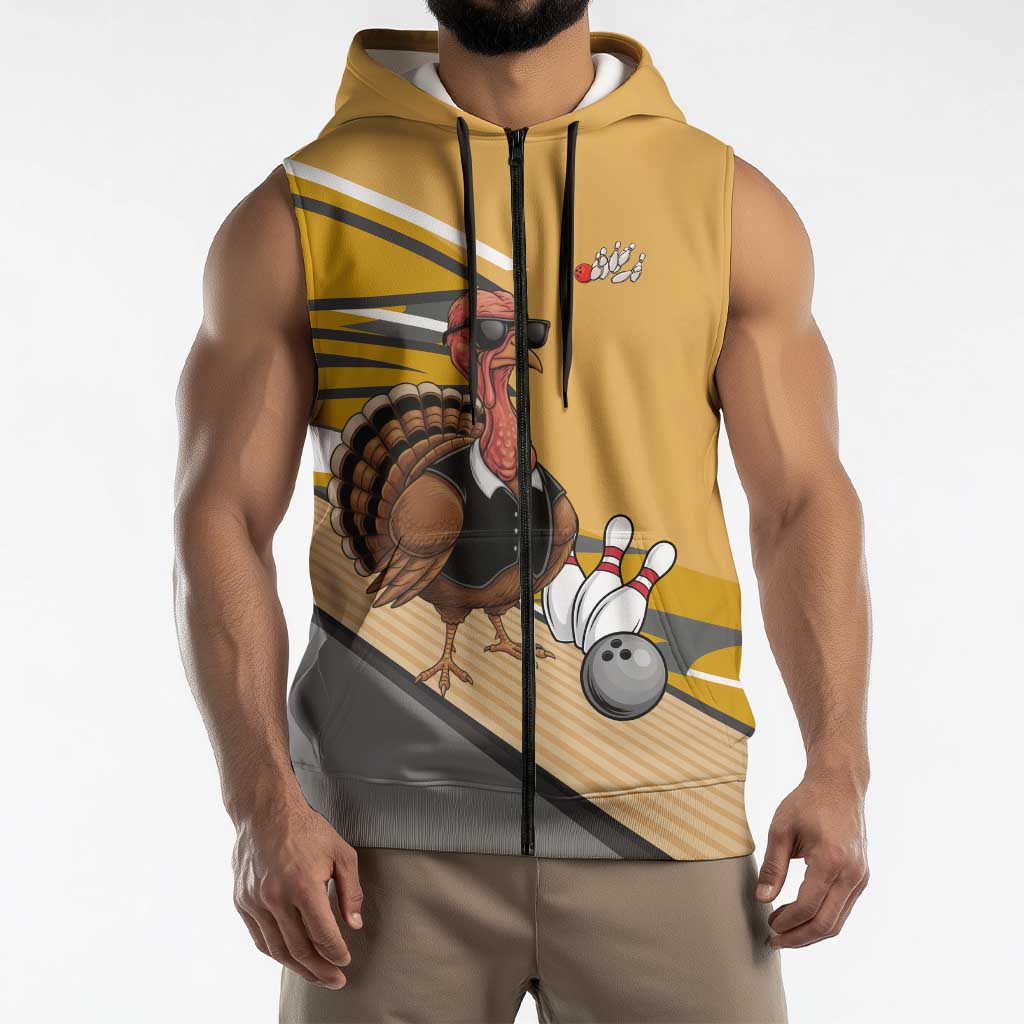 Personalized Cool Turkey Bowling Sleeveless Zip Hoodie with Sunglasses Pins - Wonder Print Shop