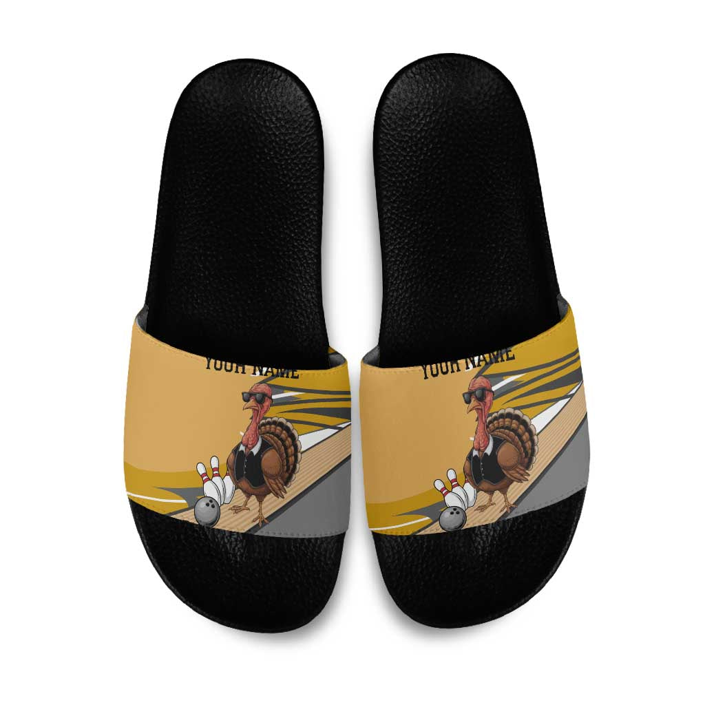 Personalized Cool Turkey Bowling Slide Sandals with Sunglasses Pins - Wonder Print Shop