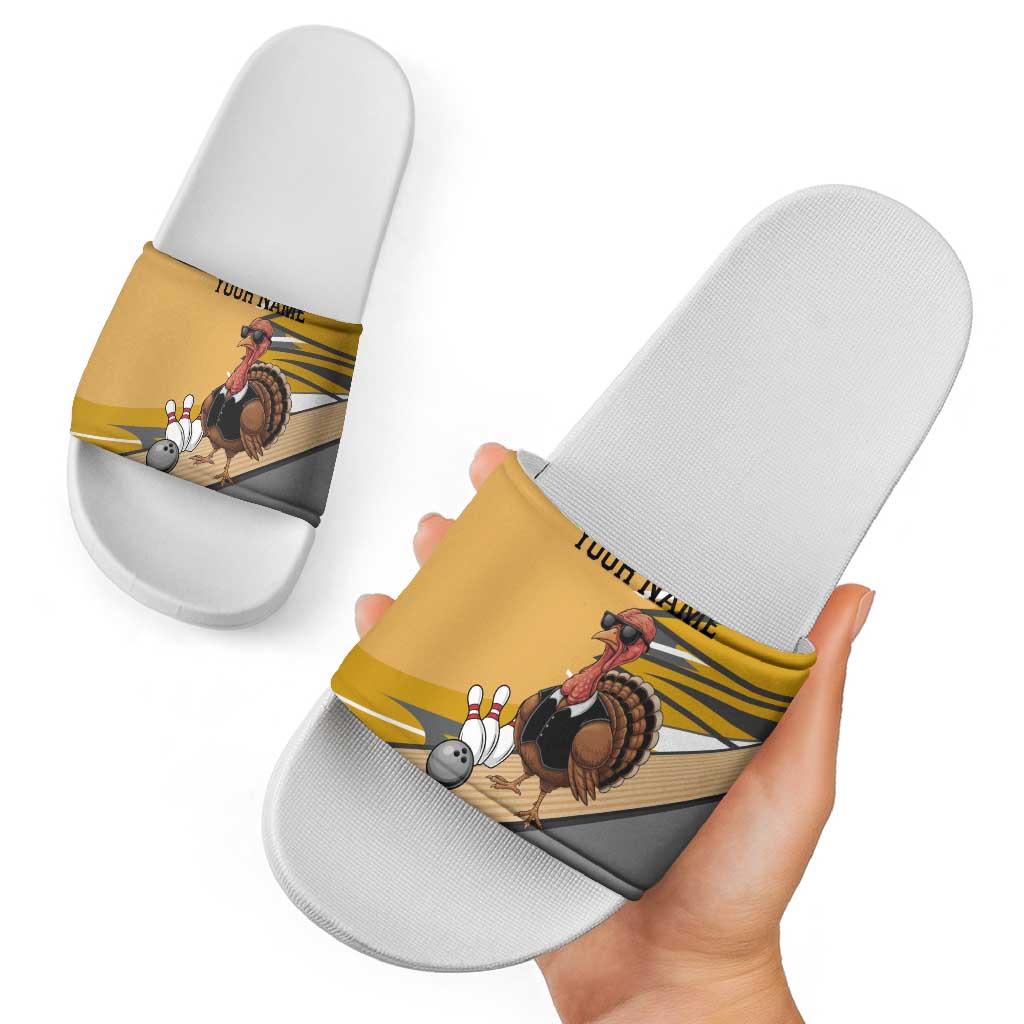 Personalized Cool Turkey Bowling Slide Sandals with Sunglasses Pins - Wonder Print Shop