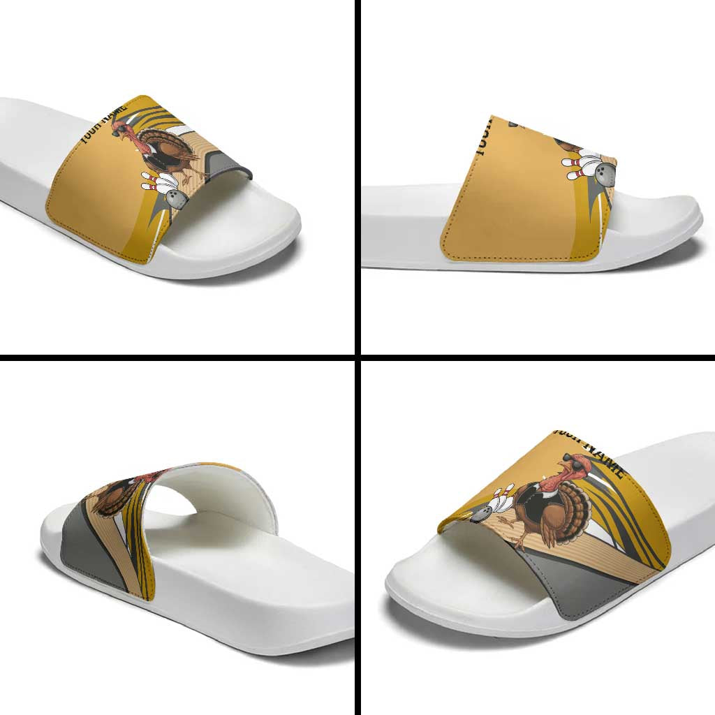 Personalized Cool Turkey Bowling Slide Sandals with Sunglasses Pins - Wonder Print Shop