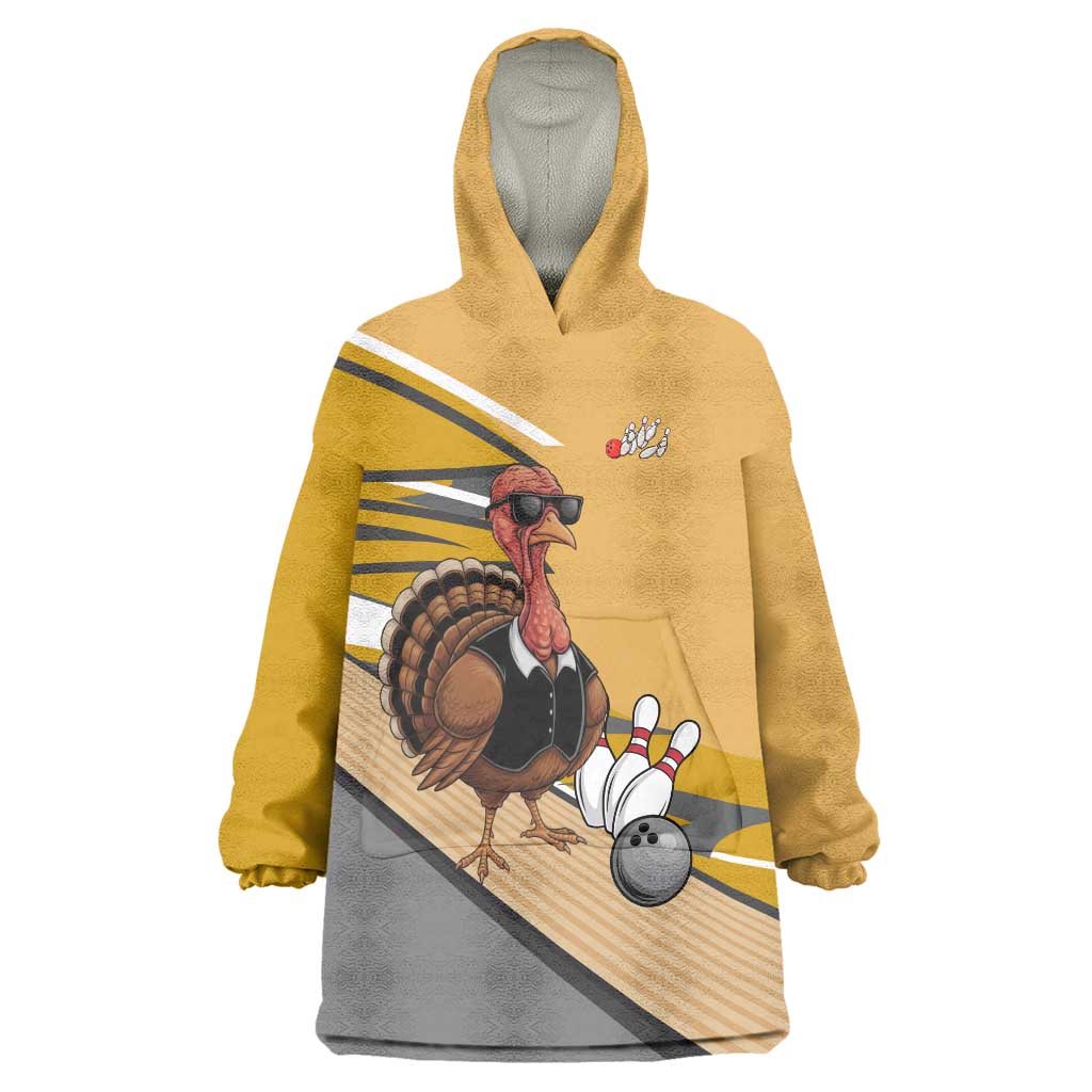 Personalized Cool Turkey Bowling Wearable Blanket Hoodie with Sunglasses Pins - Wonder Print Shop