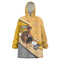Personalized Cool Turkey Bowling Wearable Blanket Hoodie with Sunglasses Pins - Wonder Print Shop