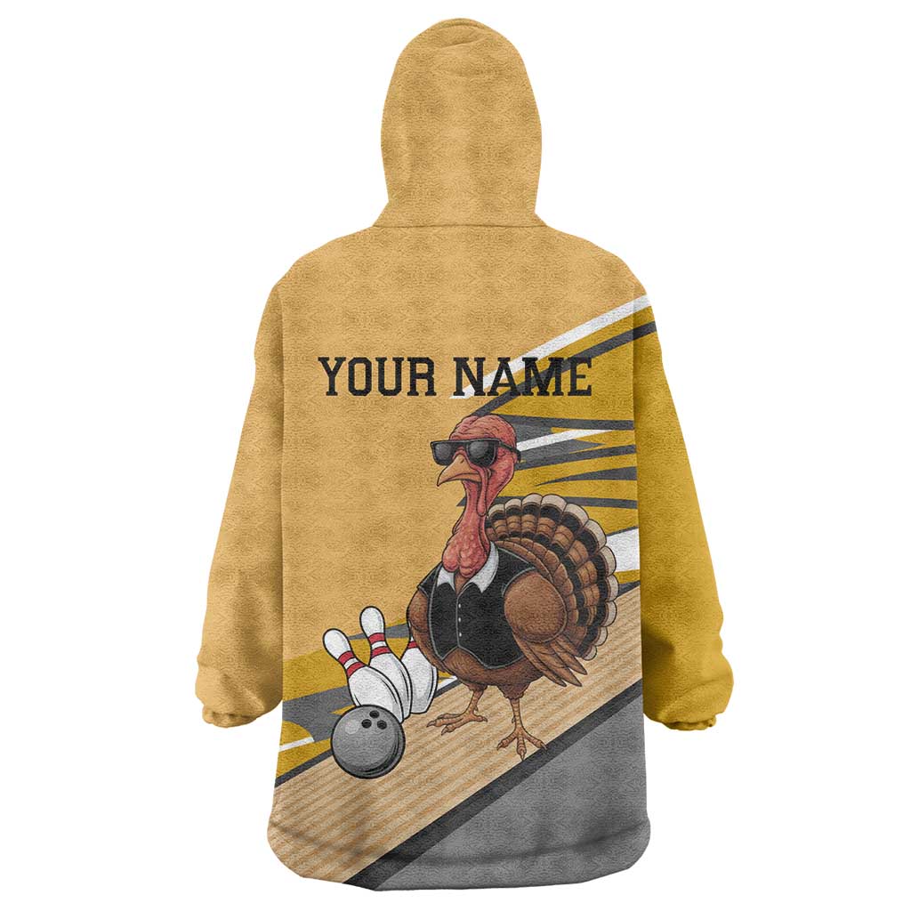 Personalized Cool Turkey Bowling Wearable Blanket Hoodie with Sunglasses Pins - Wonder Print Shop