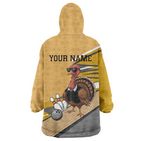 Personalized Cool Turkey Bowling Wearable Blanket Hoodie with Sunglasses Pins - Wonder Print Shop