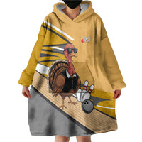 Personalized Cool Turkey Bowling Wearable Blanket Hoodie with Sunglasses Pins - Wonder Print Shop