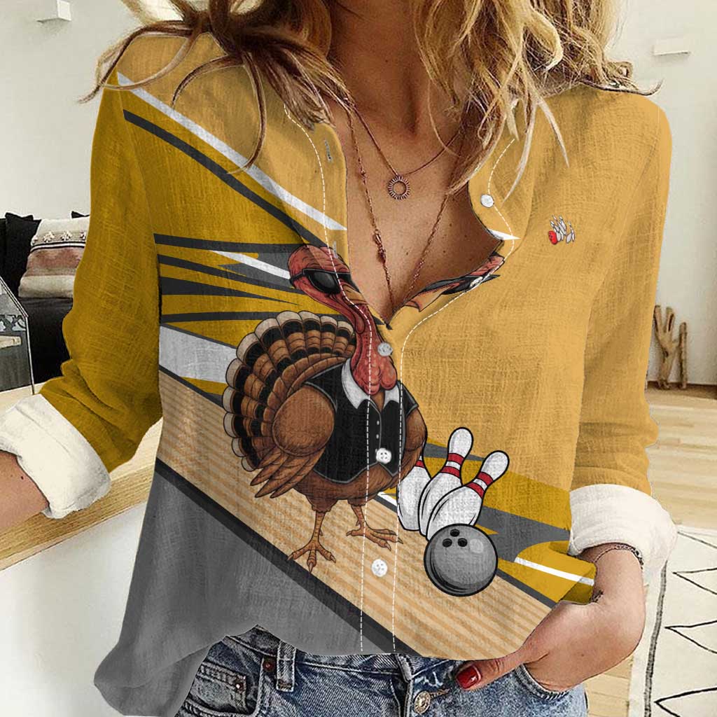 Personalized Cool Turkey Bowling Women Casual Shirt with Sunglasses Pins - Wonder Print Shop