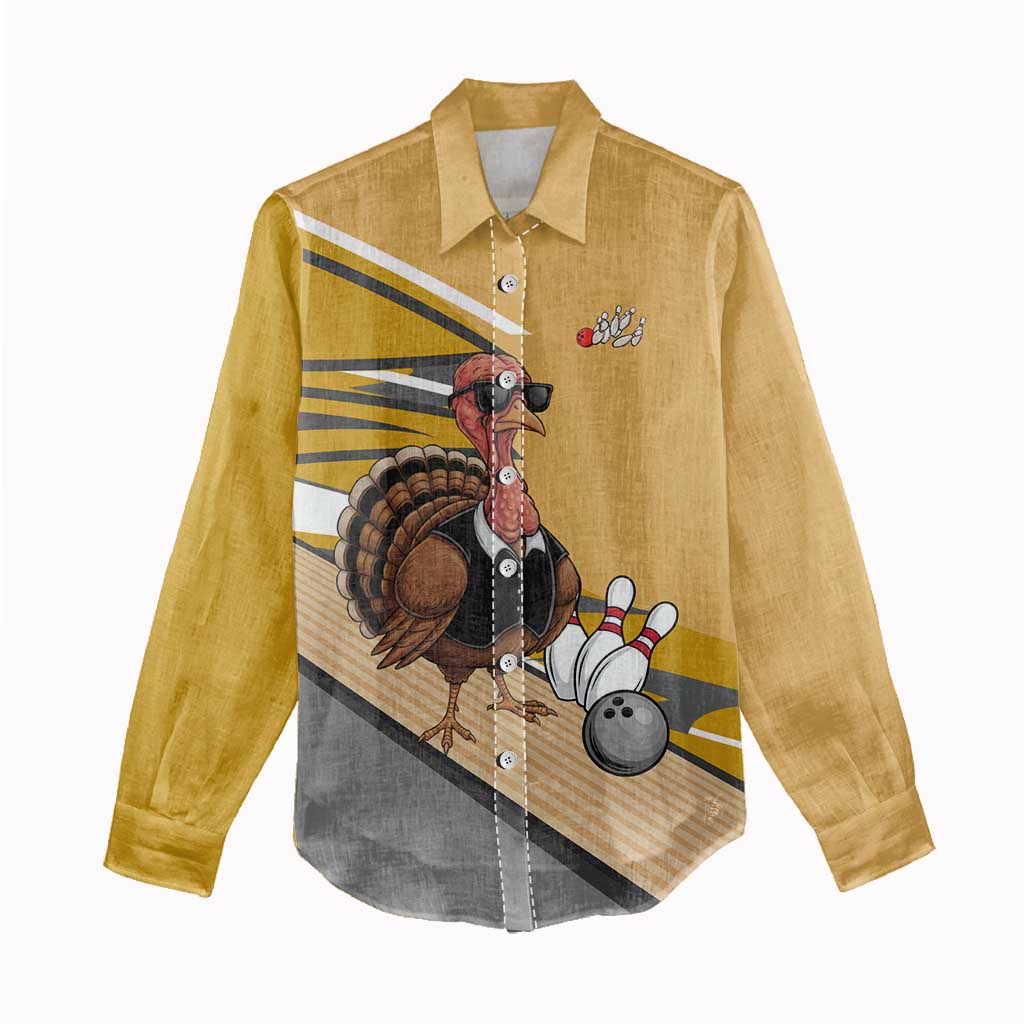 Personalized Cool Turkey Bowling Women Casual Shirt with Sunglasses Pins - Wonder Print Shop