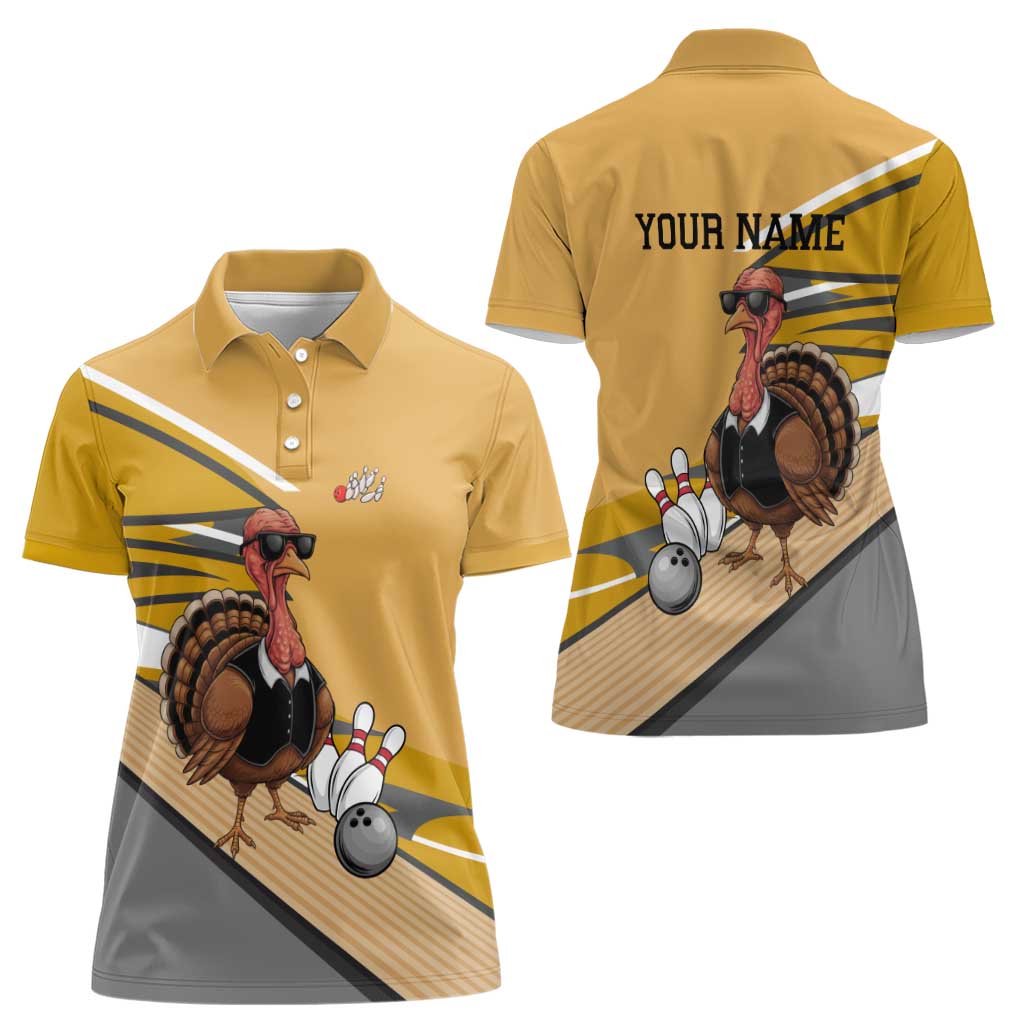 Personalized Cool Turkey Bowling Women Polo Shirt with Sunglasses Pins - Wonder Print Shop