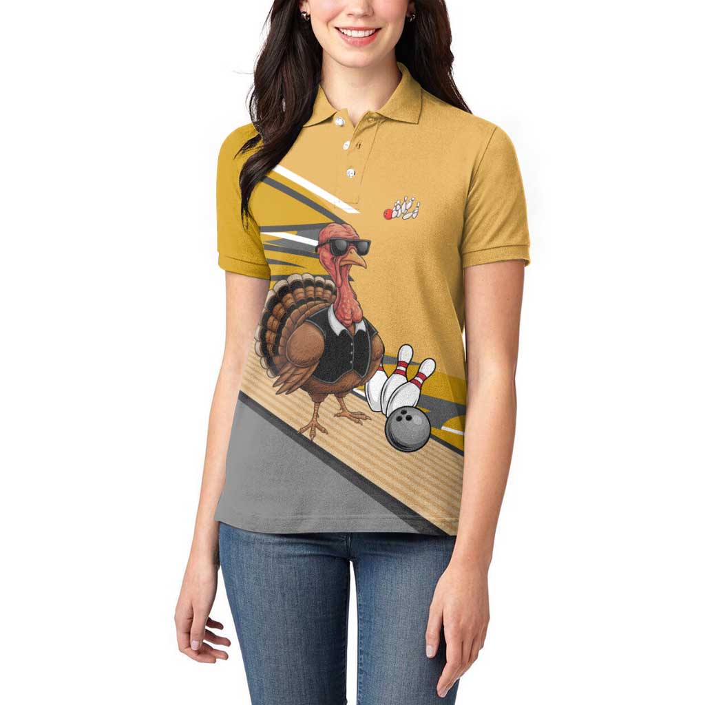 Personalized Cool Turkey Bowling Women Polo Shirt with Sunglasses Pins - Wonder Print Shop