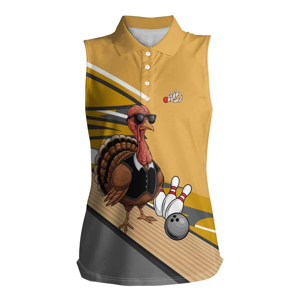 Personalized Cool Turkey Bowling Women Sleeveless Polo Shirt with Sunglasses Pins - Wonder Print Shop