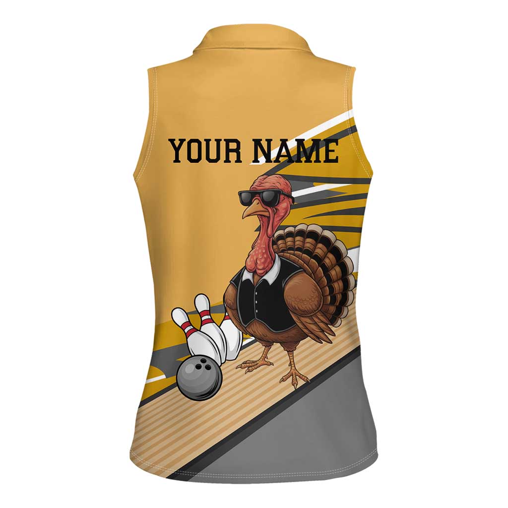 Personalized Cool Turkey Bowling Women Sleeveless Polo Shirt with Sunglasses Pins - Wonder Print Shop