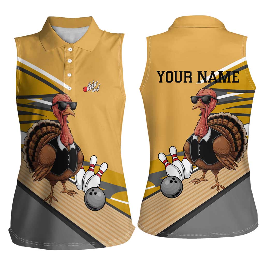 Personalized Cool Turkey Bowling Women Sleeveless Polo Shirt with Sunglasses Pins - Wonder Print Shop
