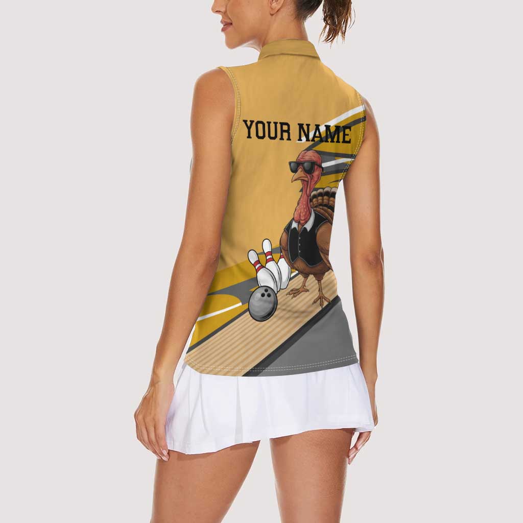 Personalized Cool Turkey Bowling Women Sleeveless Polo Shirt with Sunglasses Pins - Wonder Print Shop
