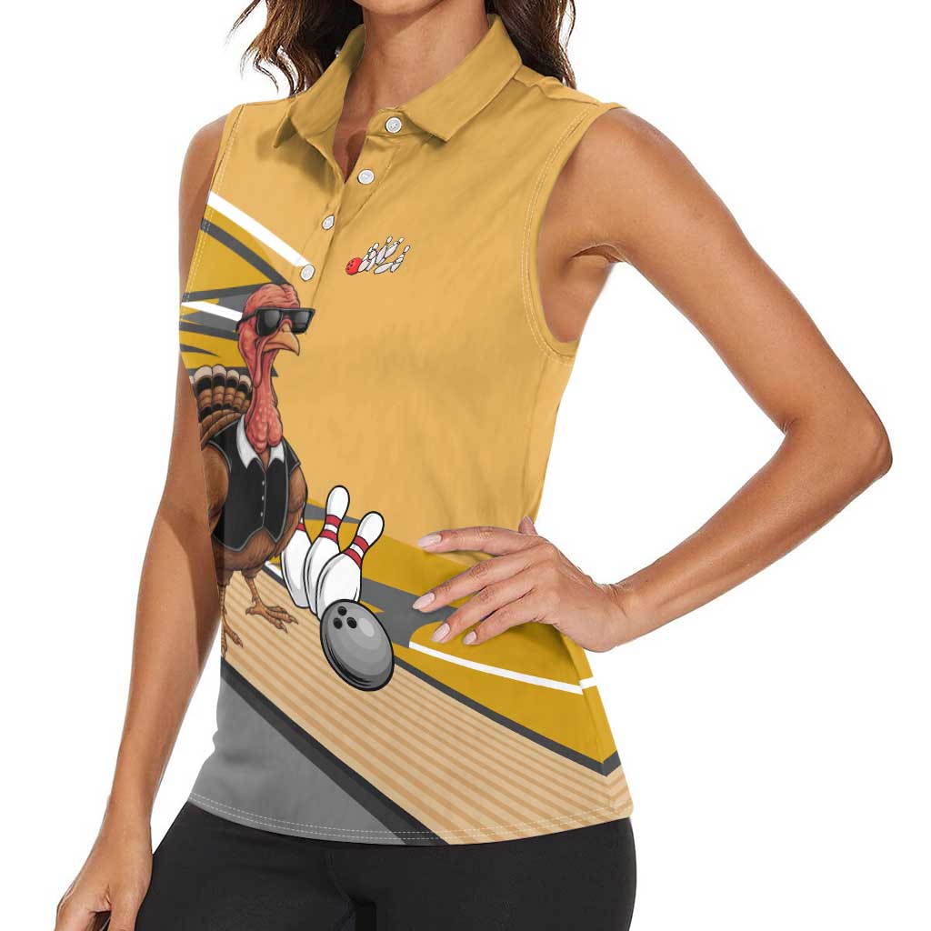 Personalized Cool Turkey Bowling Women Sleeveless Polo Shirt with Sunglasses Pins - Wonder Print Shop