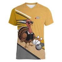 Personalized Cool Turkey Bowling Women V-Neck T-Shirt with Sunglasses Pins - Wonder Print Shop