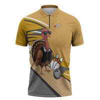Personalized Cool Turkey Bowling Zipper Polo Shirt with Sunglasses Pins - Wonder Print Shop