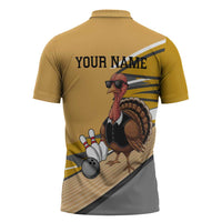 Personalized Cool Turkey Bowling Zipper Polo Shirt with Sunglasses Pins - Wonder Print Shop
